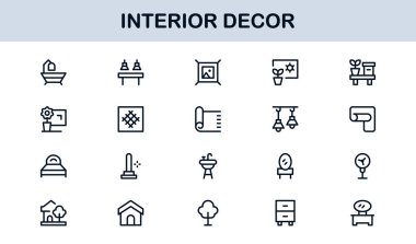 İç Dekor Profesyonel Satır Simgesi Ev Tasarımı ve Mobilya İçin Modern Minimum Vektör Simgelerini Ayarla