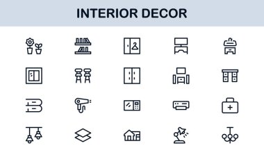 İç Dekor Profesyonel Satır Simgesi Ev Tasarımı ve Mobilya İçin Modern Minimum Vektör Simgelerini Ayarla