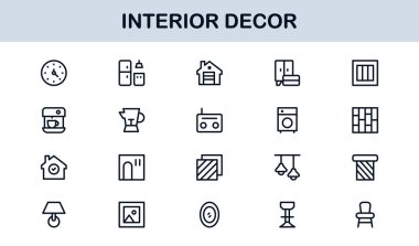 İç Dekor Profesyonel Satır Simgesi Ev Tasarımı ve Mobilya İçin Modern Minimum Vektör Simgelerini Ayarla