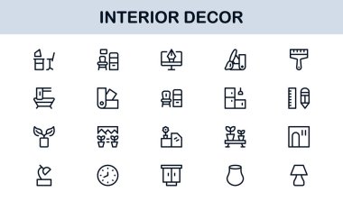 İç Dekor Profesyonel Satır Simgesi Ev Tasarımı ve Mobilya İçin Modern Minimum Vektör Simgelerini Ayarla