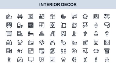 İç Dekor Profesyonel Satır Simgesi Ev Tasarımı ve Mobilya İçin Modern Minimum Vektör Simgelerini Ayarla