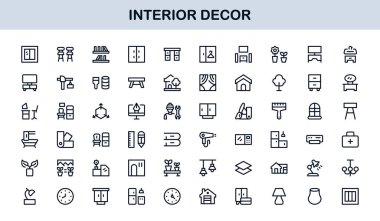 İç Dekor Profesyonel Satır Simgesi Ev Tasarımı ve Mobilya İçin Modern Minimum Vektör Simgelerini Ayarla