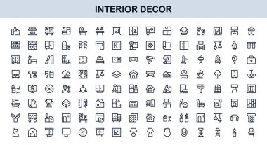 İç Dekor Profesyonel Satır Simgesi Ev Tasarımı ve Mobilya İçin Modern Minimum Vektör Simgelerini Ayarla
