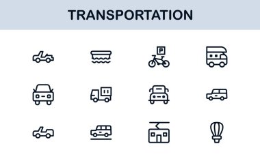 Ulaşım Modern Satır Simgesi Profesyonel Seyahat, Araç ve Lojistik için Minimum Vektör Simgelerini Ayarla