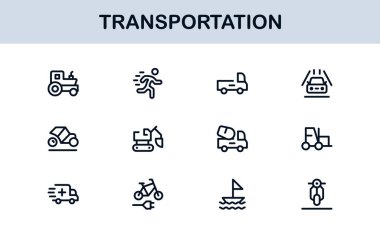Ulaşım Modern Satır Simgesi Profesyonel Seyahat, Araç ve Lojistik için Minimum Vektör Simgelerini Ayarla