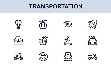 Ulaşım Modern Satır Simgesi Profesyonel Seyahat, Araç ve Lojistik için Minimum Vektör Simgelerini Ayarla