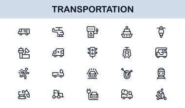 Ulaşım Modern Satır Simgesi Profesyonel Seyahat, Araç ve Lojistik için Minimum Vektör Simgelerini Ayarla