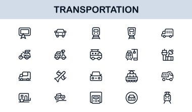 Ulaşım Modern Satır Simgesi Profesyonel Seyahat, Araç ve Lojistik için Minimum Vektör Simgelerini Ayarla