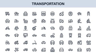 Ulaşım Modern Satır Simgesi Profesyonel Seyahat, Araç ve Lojistik için Minimum Vektör Simgelerini Ayarla