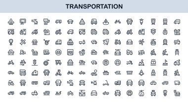 Ulaşım Modern Satır Simgesi Profesyonel Seyahat, Araç ve Lojistik için Minimum Vektör Simgelerini Ayarla