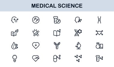 Tıp Bilimi Profesyonel Satır Simgesi Klinik ve Laboratuarlar için Modern Vektör Sağlık Sembollerini Ayarla