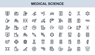 Tıp Bilimi Profesyonel Satır Simgesi Klinik ve Laboratuarlar için Modern Vektör Sağlık Sembollerini Ayarla