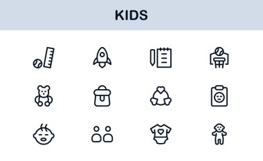 Çocuk Profesyonel Satır Simgesi Modern Oyuncu Vektör Simgelerini, Çocuk Bakımı Çizgisi Simgesi Koleksiyonunu, Minimum Eşsiz Taslak Sembolleri Ayarla