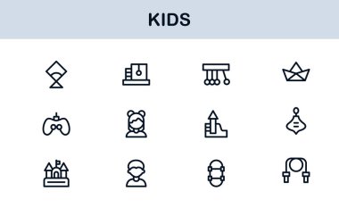 Çocuk Profesyonel Satır Simgesi Modern Oyuncu Vektör Simgelerini, Çocuk Bakımı Çizgisi Simgesi Koleksiyonunu, Minimum Eşsiz Taslak Sembolleri Ayarla