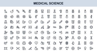 Tıp Bilimi Profesyonel Satır Simgesi Klinik ve Laboratuarlar için Modern Vektör Sağlık Sembollerini Ayarla