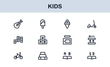 Çocuk Profesyonel Satır Simgesi Modern Oyuncu Vektör Simgelerini, Çocuk Bakımı Çizgisi Simgesi Koleksiyonunu, Minimum Eşsiz Taslak Sembolleri Ayarla