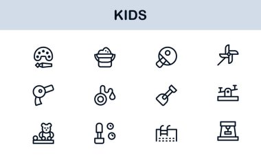 Çocuk Profesyonel Satır Simgesi Modern Oyuncu Vektör Simgelerini, Çocuk Bakımı Çizgisi Simgesi Koleksiyonunu, Minimum Eşsiz Taslak Sembolleri Ayarla