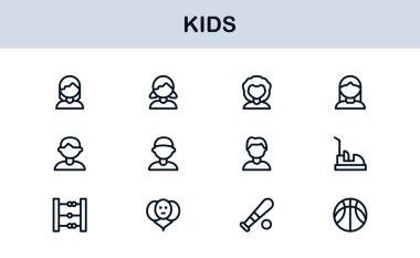 Çocuk Profesyonel Satır Simgesi Modern Oyuncu Vektör Simgelerini, Çocuk Bakımı Çizgisi Simgesi Koleksiyonunu, Minimum Eşsiz Taslak Sembolleri Ayarla