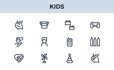 Çocuk Profesyonel Satır Simgesi Modern Oyuncu Vektör Simgelerini, Çocuk Bakımı Çizgisi Simgesi Koleksiyonunu, Minimum Eşsiz Taslak Sembolleri Ayarla
