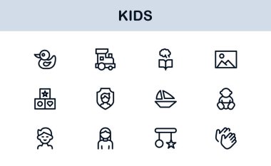 Çocuk Profesyonel Satır Simgesi Modern Oyuncu Vektör Simgelerini, Çocuk Bakımı Çizgisi Simgesi Koleksiyonunu, Minimum Eşsiz Taslak Sembolleri Ayarla