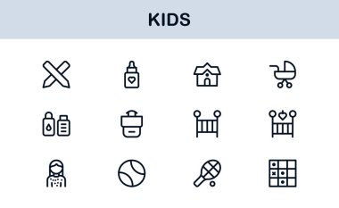Çocuk Profesyonel Satır Simgesi Modern Oyuncu Vektör Simgelerini, Çocuk Bakımı Çizgisi Simgesi Koleksiyonunu, Minimum Eşsiz Taslak Sembolleri Ayarla