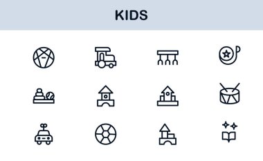 Çocuk Profesyonel Satır Simgesi Modern Oyuncu Vektör Simgelerini, Çocuk Bakımı Çizgisi Simgesi Koleksiyonunu, Minimum Eşsiz Taslak Sembolleri Ayarla