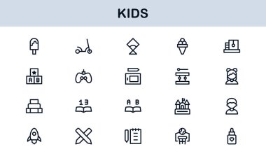 Çocuk Profesyonel Satır Simgesi Modern Oyuncu Vektör Simgelerini, Çocuk Bakımı Çizgisi Simgesi Koleksiyonunu, Minimum Eşsiz Taslak Sembolleri Ayarla
