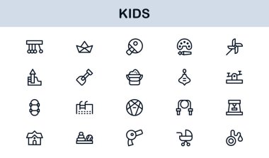 Çocuk Profesyonel Satır Simgesi Modern Oyuncu Vektör Simgelerini, Çocuk Bakımı Çizgisi Simgesi Koleksiyonunu, Minimum Eşsiz Taslak Sembolleri Ayarla