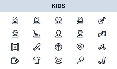 Çocuk Profesyonel Satır Simgesi Modern Oyuncu Vektör Simgelerini, Çocuk Bakımı Çizgisi Simgesi Koleksiyonunu, Minimum Eşsiz Taslak Sembolleri Ayarla