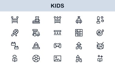 Çocuk Profesyonel Satır Simgesi Modern Oyuncu Vektör Simgelerini, Çocuk Bakımı Çizgisi Simgesi Koleksiyonunu, Minimum Eşsiz Taslak Sembolleri Ayarla