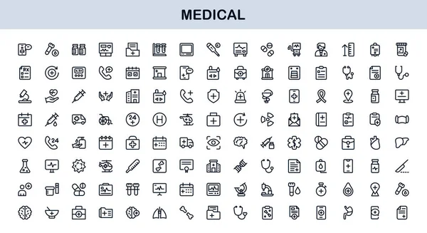 Tıbbi Satır Simgesi Koleksiyonu Eşsiz, sağlık, sağlık ve klinik görsel iletişim için tasarlanmış temiz ve prim sembolleri