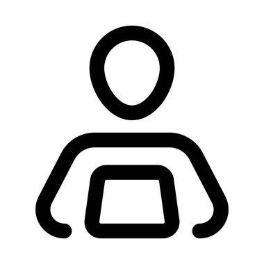 Bilgisayar Modern Satır Simgesi 'nde İnsan. Çalışan kodlama tarama teknolojisini ve dijital verimliliği temsil eden profesyonel asgari vektör sembolü