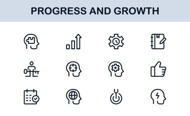 Gelişim Büyüme Çizgisi Simgesi Ayarlandı. İş Geliştirme ve Başarı İçin Modern Profesyonel Vektör Simgeleri