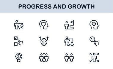 Gelişim Büyüme Çizgisi Simgesi Ayarlandı. İş Geliştirme ve Başarı İçin Modern Profesyonel Vektör Simgeleri