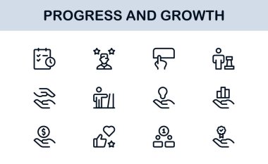 Gelişim Büyüme Çizgisi Simgesi Ayarlandı. İş Geliştirme ve Başarı İçin Modern Profesyonel Vektör Simgeleri