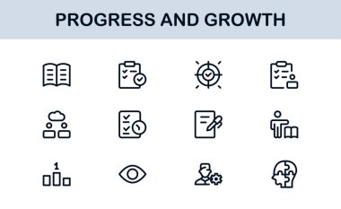 Gelişim Büyüme Çizgisi Simgesi Ayarlandı. İş Geliştirme ve Başarı İçin Modern Profesyonel Vektör Simgeleri