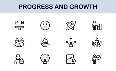 Gelişim Büyüme Çizgisi Simgesi Ayarlandı. İş Geliştirme ve Başarı İçin Modern Profesyonel Vektör Simgeleri