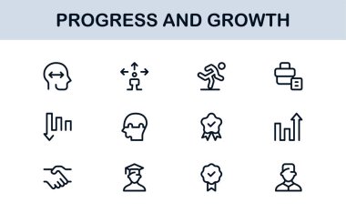 Gelişim Büyüme Çizgisi Simgesi Ayarlandı. İş Geliştirme ve Başarı İçin Modern Profesyonel Vektör Simgeleri
