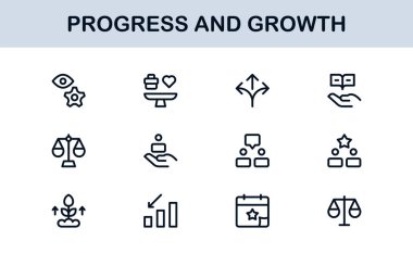 Gelişim Büyüme Çizgisi Simgesi Ayarlandı. İş Geliştirme ve Başarı İçin Modern Profesyonel Vektör Simgeleri