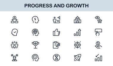 Gelişim Büyüme Çizgisi Simgesi Ayarlandı. İş Geliştirme ve Başarı İçin Modern Profesyonel Vektör Simgeleri