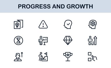 Gelişim Büyüme Çizgisi Simgesi Ayarlandı. İş Geliştirme ve Başarı İçin Modern Profesyonel Vektör Simgeleri