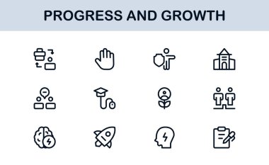 Gelişim Büyüme Çizgisi Simgesi Ayarlandı. İş Geliştirme ve Başarı İçin Modern Profesyonel Vektör Simgeleri
