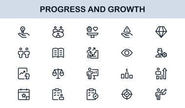 Gelişim Büyüme Çizgisi Simgesi Ayarlandı. İş Geliştirme ve Başarı İçin Modern Profesyonel Vektör Simgeleri