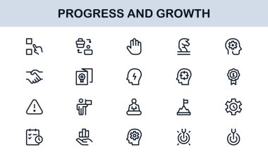 Gelişim Büyüme Çizgisi Simgesi Ayarlandı. İş Geliştirme ve Başarı İçin Modern Profesyonel Vektör Simgeleri