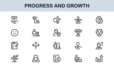 Gelişim Büyüme Çizgisi Simgesi Ayarlandı. İş Geliştirme ve Başarı İçin Modern Profesyonel Vektör Simgeleri