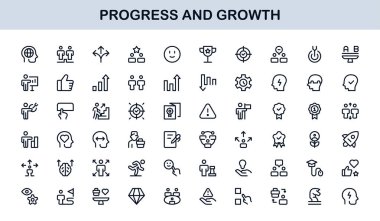 Gelişim Büyüme Çizgisi Simgesi Ayarlandı. İş Geliştirme ve Başarı İçin Modern Profesyonel Vektör Simgeleri