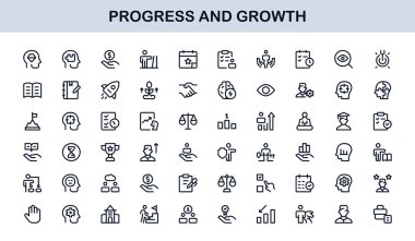 Gelişim Büyüme Çizgisi Simgesi Ayarlandı. İş Geliştirme ve Başarı İçin Modern Profesyonel Vektör Simgeleri