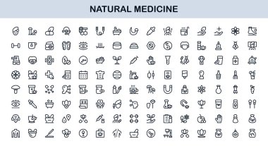 Doğal Tıp Profesyoneli Satır Simgesi Ayarlandı. Modern Minimal Bitkisel İlaçlar, Sağlık Hizmetleri ve Sağlık Vektörü Koleksiyonu