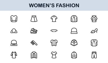 Kadın Moda Çizgisi Simgesi Ayarları. Zarif Markalaşma ve Şık Kıyafet Tasarımı için Profesyonel Asgari Tasarım Simgeleri