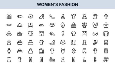 Kadın Moda Çizgisi Simgesi Ayarları. Zarif Markalaşma ve Şık Kıyafet Tasarımı için Profesyonel Asgari Tasarım Simgeleri